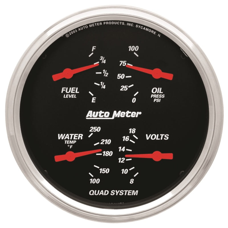 5" QUAD GAUGE, 100 PSI/100-250 °F/8-18V/0-90 ?, DESIGNER BLACK