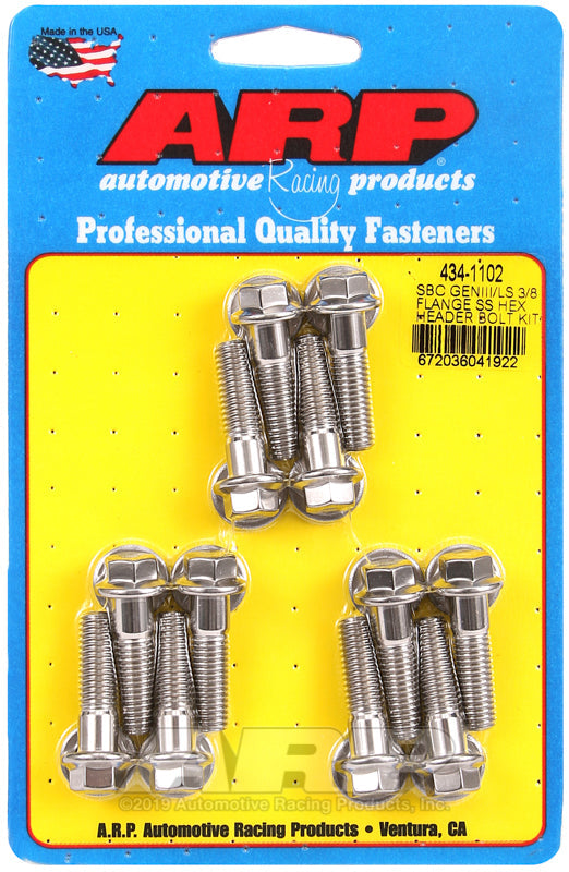 ARP 434-1102 SBC/GenIII LS 3/8 Flange SS Hex Header Bolt Kit