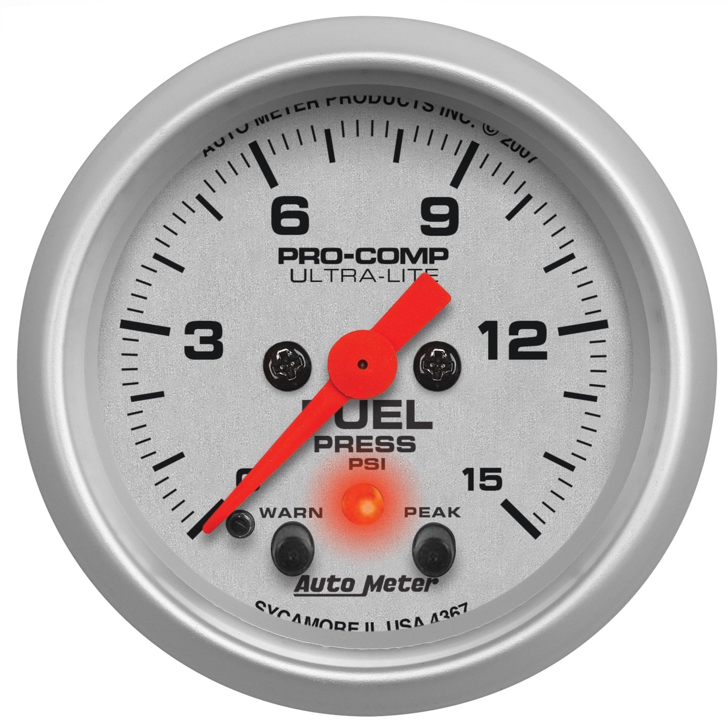 2-1/16" FUEL PRESSURE, 0-15 PSI, ULTRA-LITE