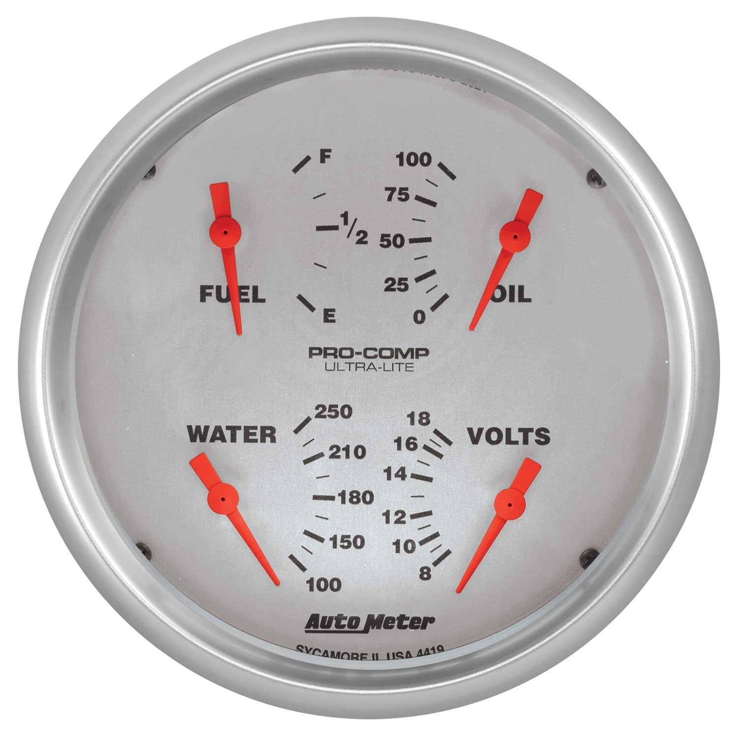 5" QUAD GAUGE, 100 PSI/100-250 °F/8-18V/0-90 ?, ULTRA-LITE