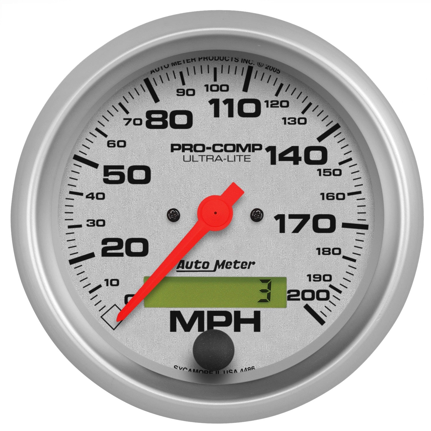3-3/8" SPEEDOMETER, 0-200 MPH, ULTRA-LITE