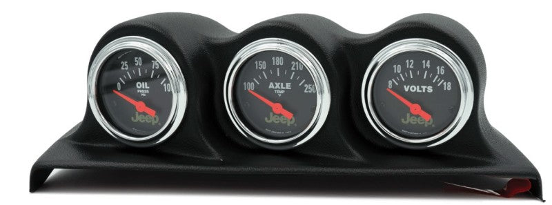 GAUGE KIT, 3 PC, WRANGLER (JK) 07-10, OIL PSI/AXLE TEMP/VOLT, 100PSI/250ºF/18V, BLK DIAL, CHROME BZL, JEEP