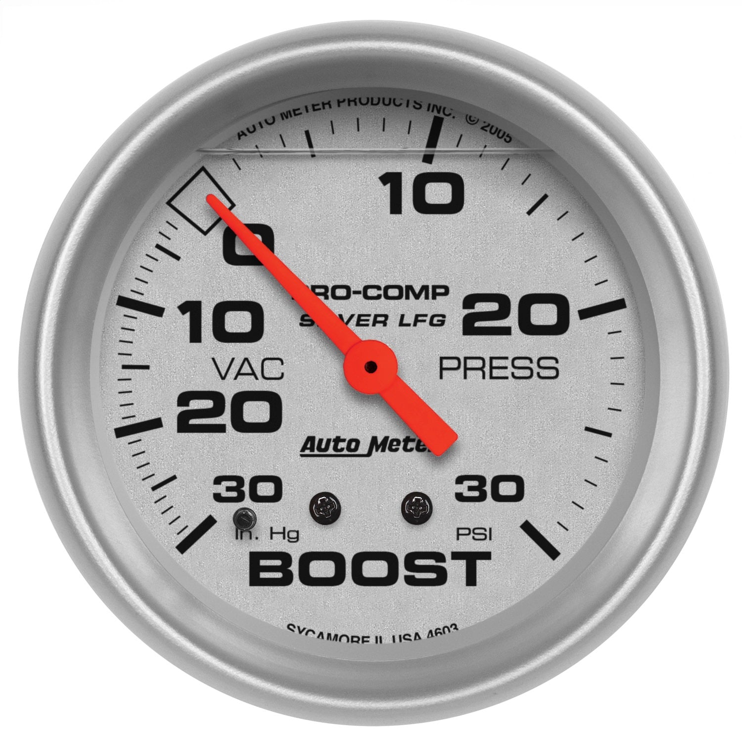 2-5/8" BOOST/VACUUM, 30 IN HG/30 PSI, LIQUID FILLED, ULTRA-LITE