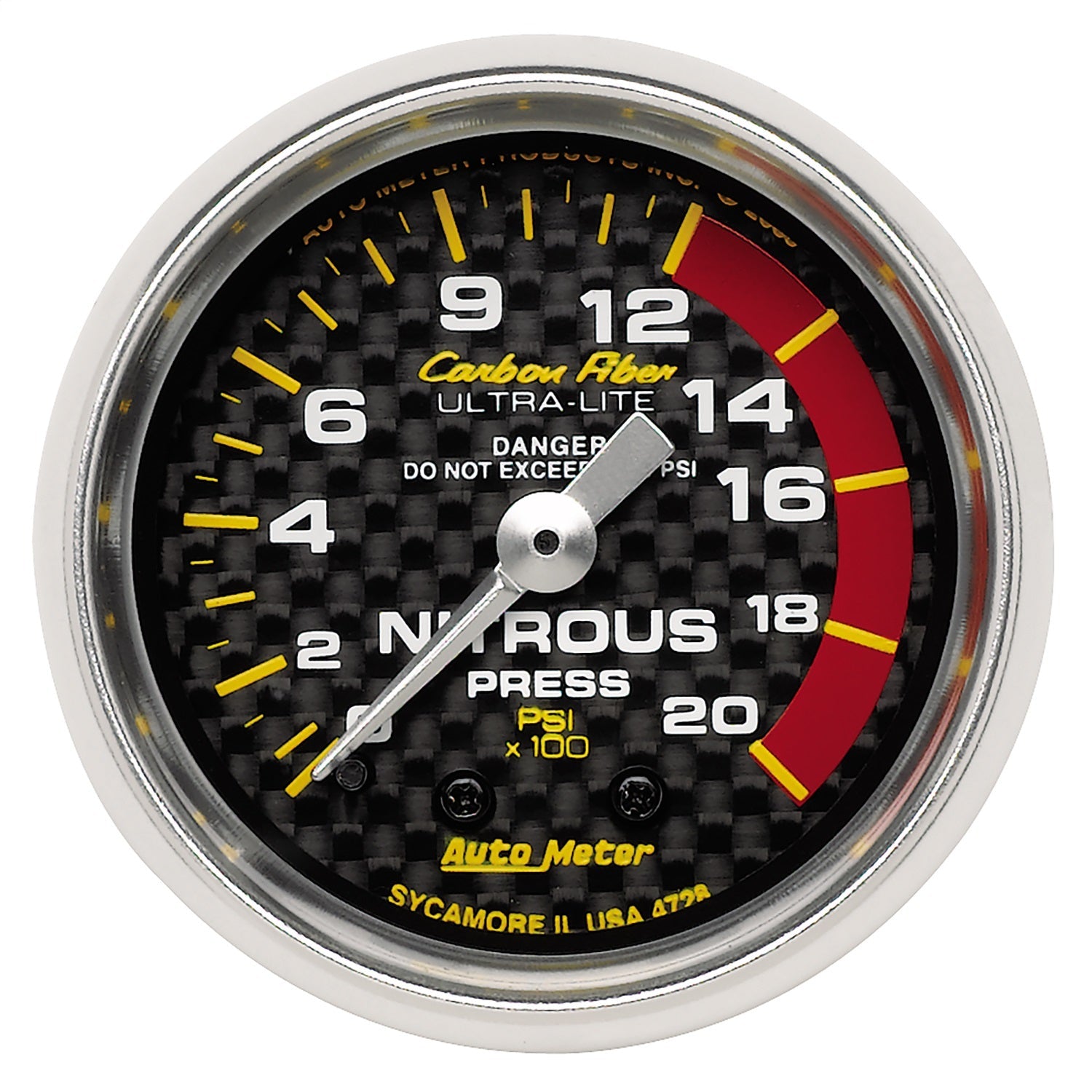 2-1/16" NITROUS PRESSURE, 0-2000 PSI, CARBON FIBER