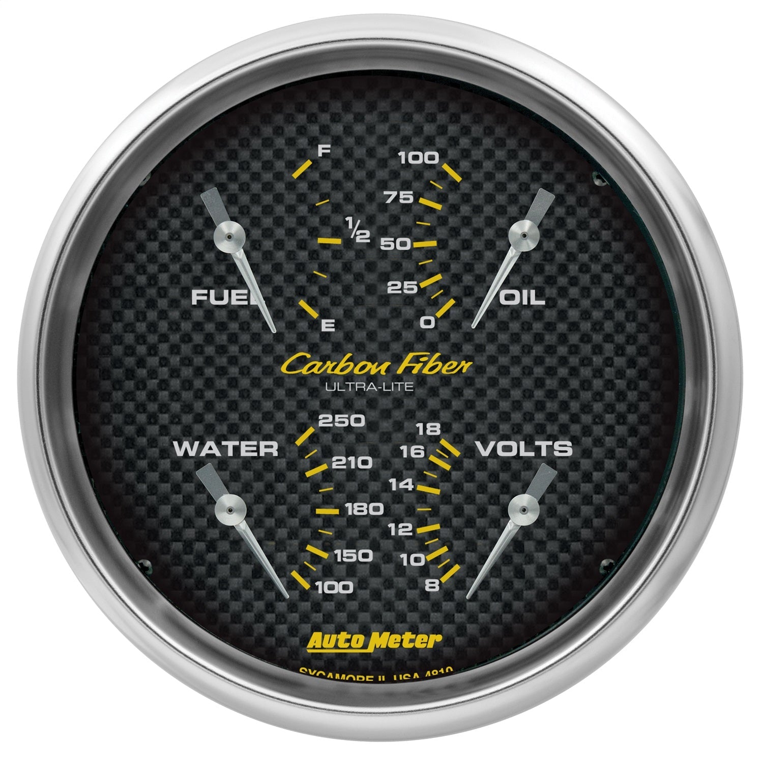 5" QUAD GAUGE, 100 PSI/100-250 °F/8-18V/240-33 ?, CARBON FIBER