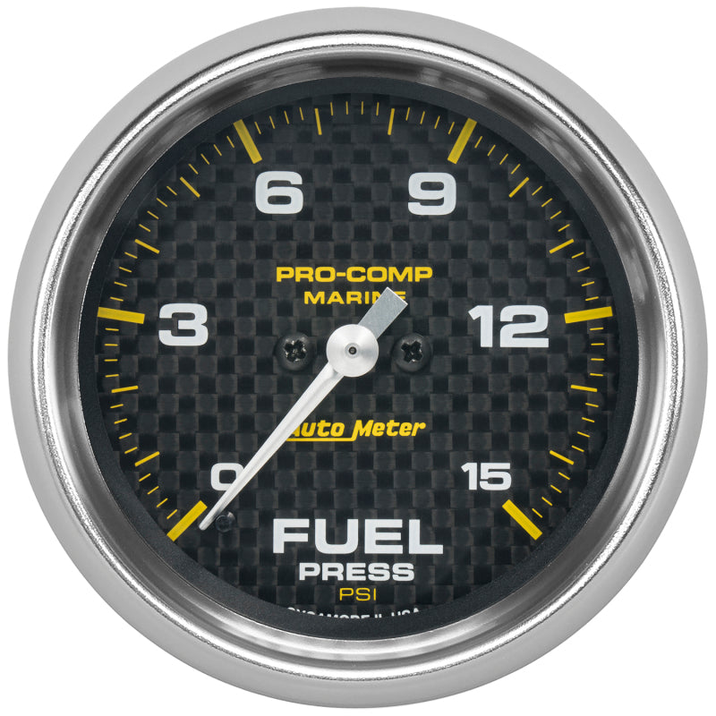 2-5/8" FUEL PRESSURE, 0-15 PSI, MARINE CARBON FIBER