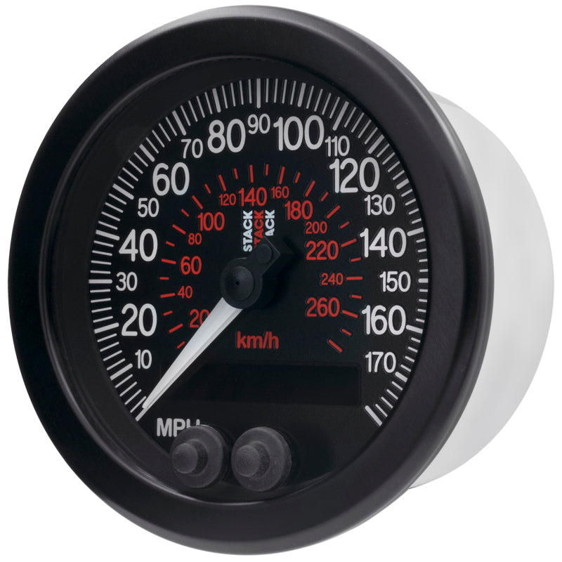 88MM SPEEDOMETER, 0-180 MPH / 290 KM/H, STACK BLK