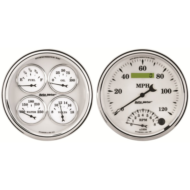 2 PC. GAUGE KIT, 5" QUAD & SPEEDOMETER, 240-33 ?, OLD TYME WHITE II