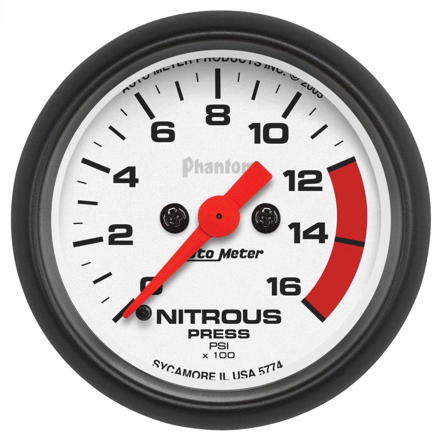 2-1/16" NITROUS PRESSURE, 0-1600 PSI, PHANTOM