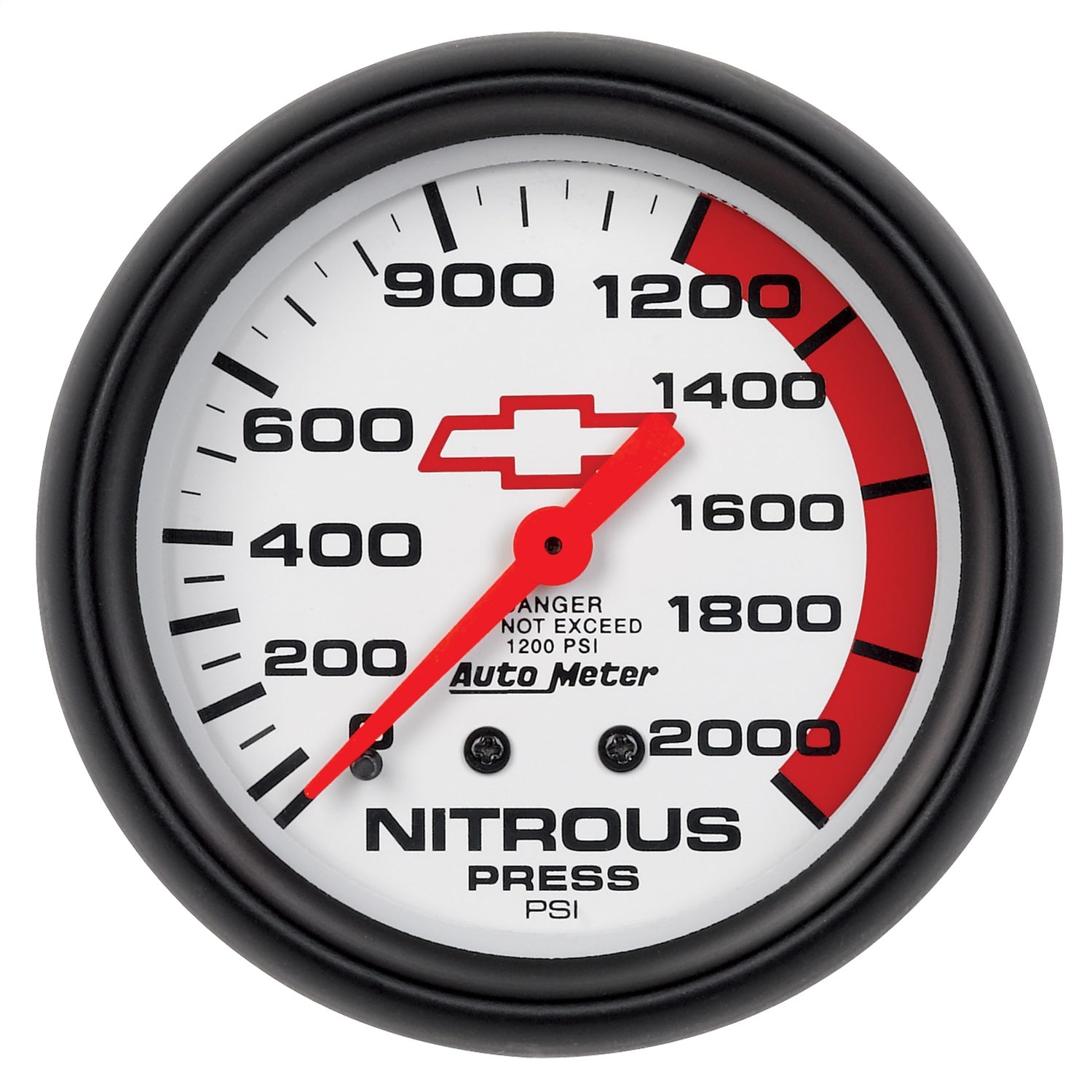 2-5/8" NITROUS PRESSURE, 0-2000 PSI, CHEVY RED BOWTIE, WHITE