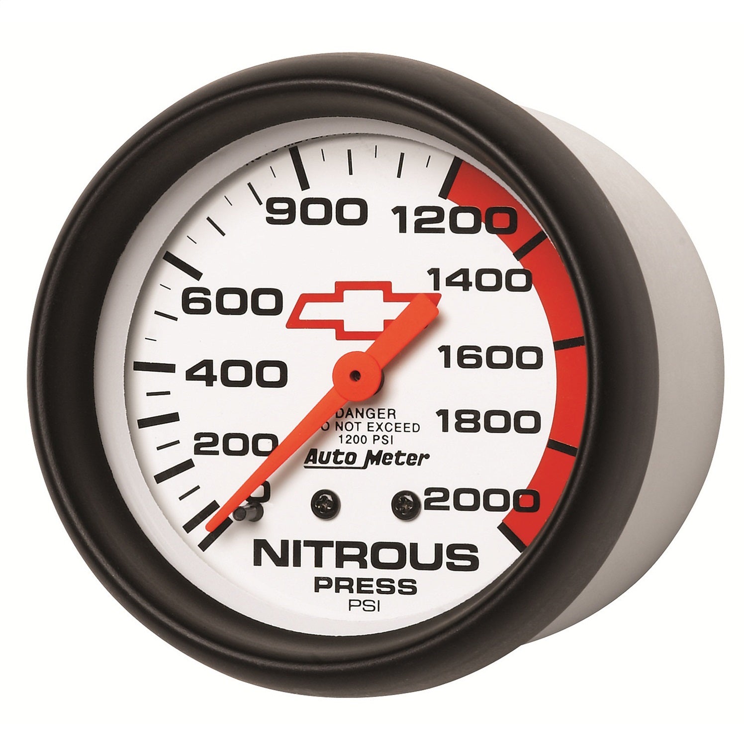 2-5/8" NITROUS PRESSURE, 0-2000 PSI, CHEVY RED BOWTIE, WHITE