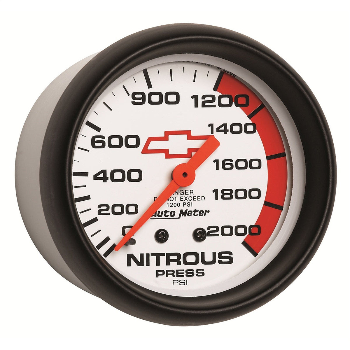 2-5/8" NITROUS PRESSURE, 0-2000 PSI, CHEVY RED BOWTIE, WHITE