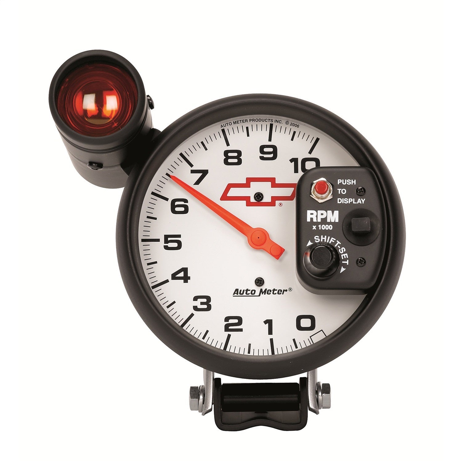 5" PEDESTAL TACHOMETER, 0-10,000 RPM, CHEVY RED BOWTIE, WHITE