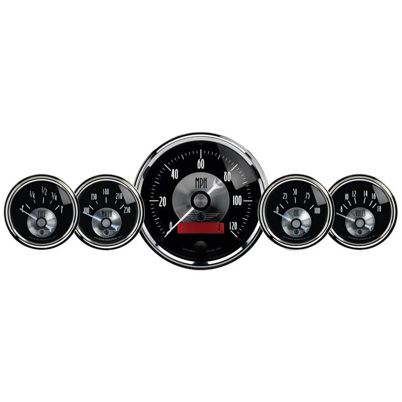 5 PC. GAUGE KIT, 3-3/8" & 2-1/16", ELEC. SPEEDO W/LCD ODO, PRESTIGE BLK. DIAMOND