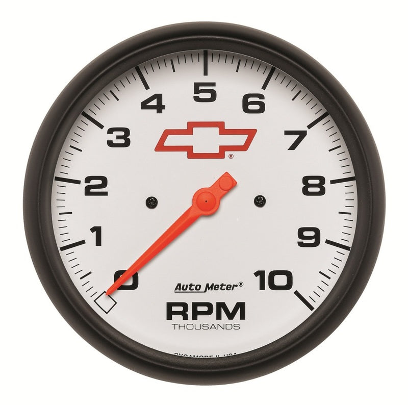 5" IN-DASH TACHOMETER, 0-10,000 RPM, CHEVY RED BOWTIE, WHITE