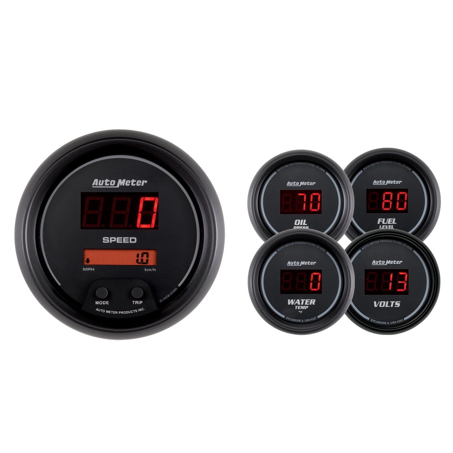 5 PC. GAUGE KIT, 3-3/8" & 2-1/16", SPORT-COMP DIGITAL