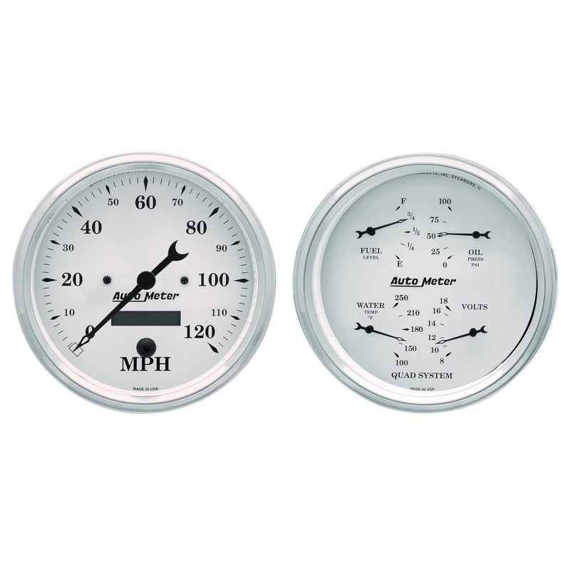 2 PC. GAUGE KIT, 5" QUAD & SPEEDOMETER, 240-33 ?, OLD TYME WHITE
