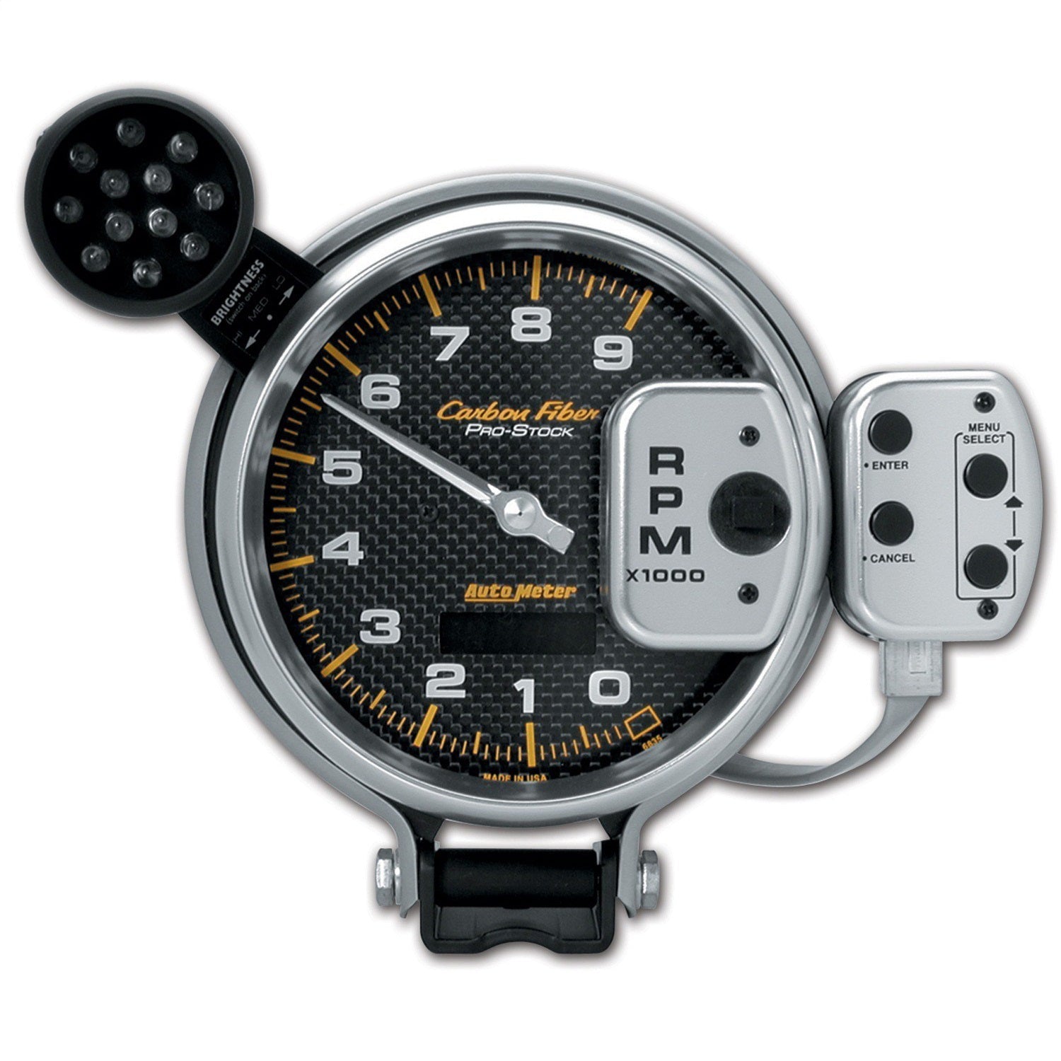 5" TACHOMETER, 0-9000 RPM, PRO-STOCK PEDESTAL W/ SUPER LITE & PEAK MEM, CARBON FIBER
