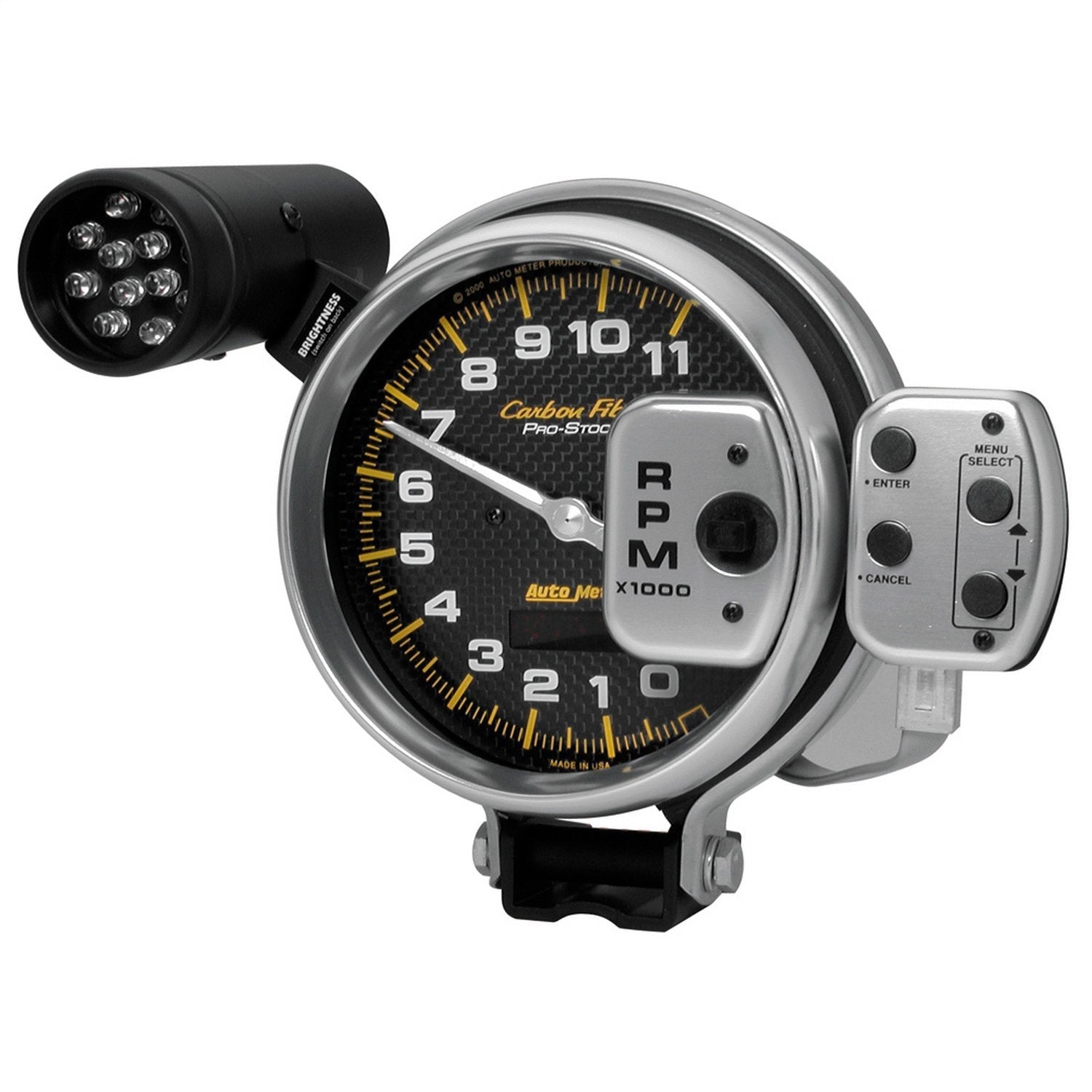 5" TACHOMETER, 0-11,000 RPM, PRO-STOCK PEDESTAL W/ SUPER LITE & PEAK MEM, CARBON FIBER