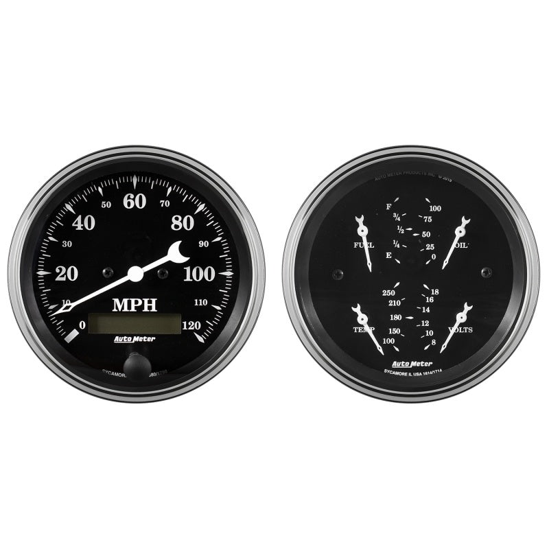 2 PC. GAUGE KIT, 3-3/8" QUAD & SPEEDOMETER, 240-33 ?, OLD TYME BLACK
