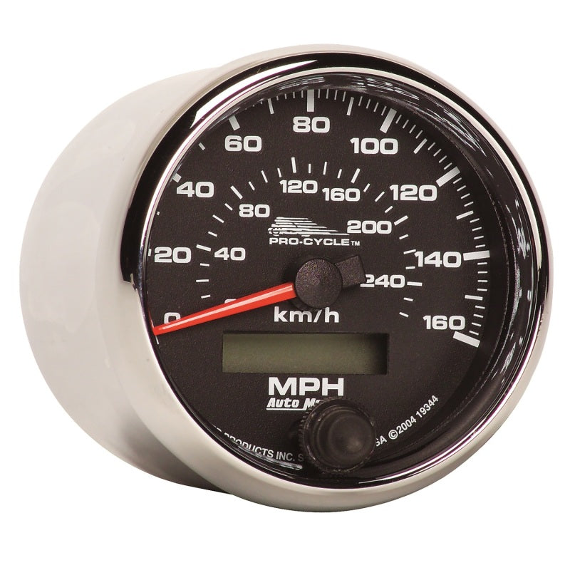 2-5/8" SPEEDOMETER, 0-160 MPH, 0-260 KPH, BLACK, PRO-CYCLE