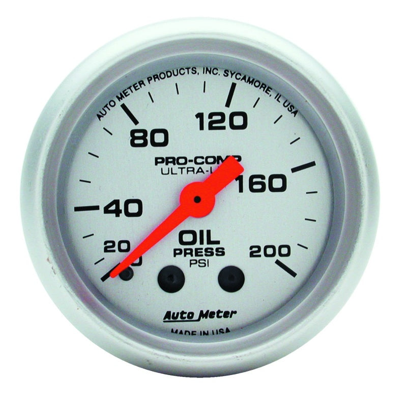 2-1/16" OIL PRESSURE, 0-200 PSI, ULTRA-LITE