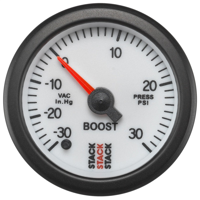 52MM, BOOST PRESS, PRO STEPPER MOTOR,  -30INHG TO +30PSI, STACK WHT
