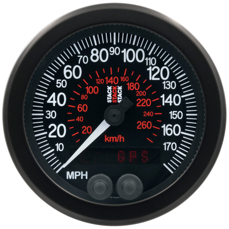88MM SPEEDOMETER, 0-180 MPH / 290 KM/H, STACK BLK