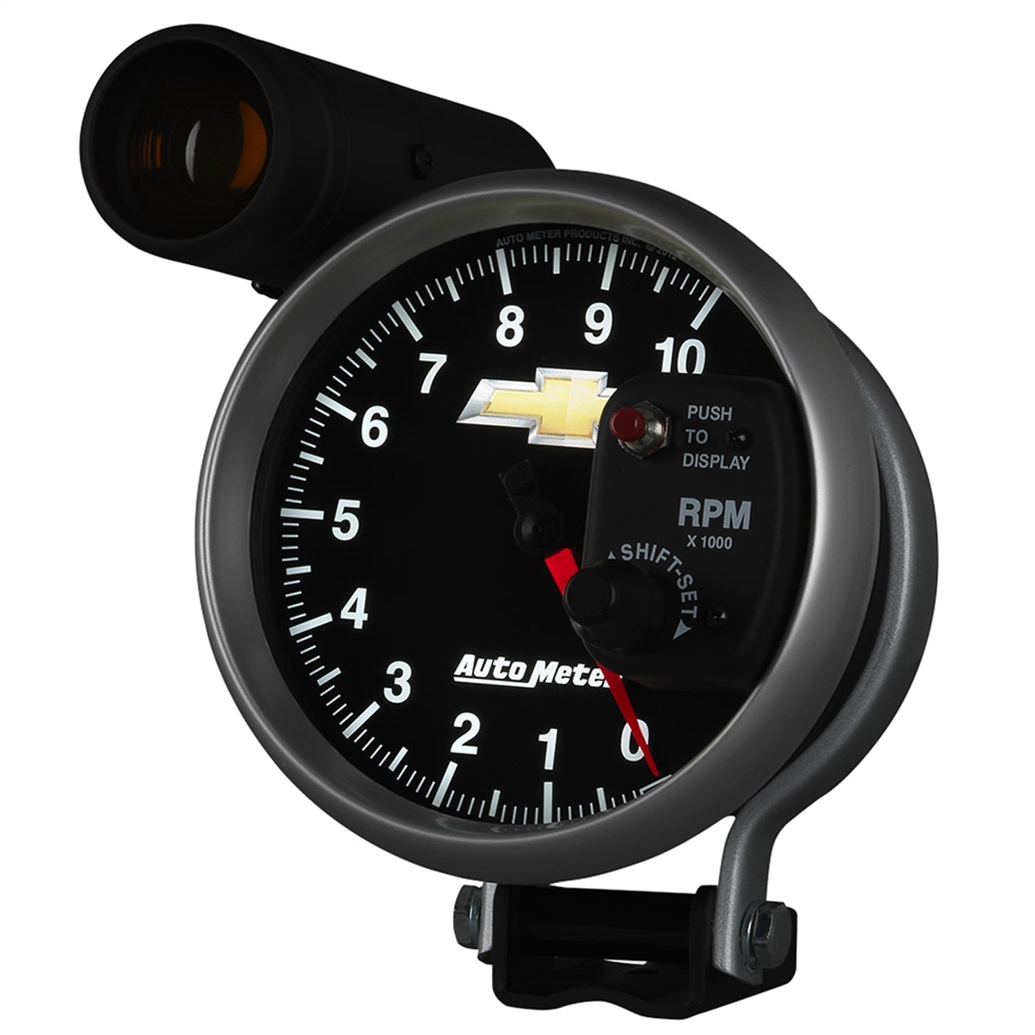5" TACHOMETER, 0-10,000 RPM, PEDESTAL W/ EXT. SHIFT-LITE, CHEVY GOLD BOWTIE