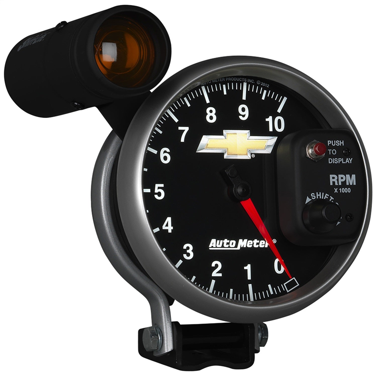 5" TACHOMETER, 0-10,000 RPM, PEDESTAL W/ EXT. SHIFT-LITE, CHEVY GOLD BOWTIE