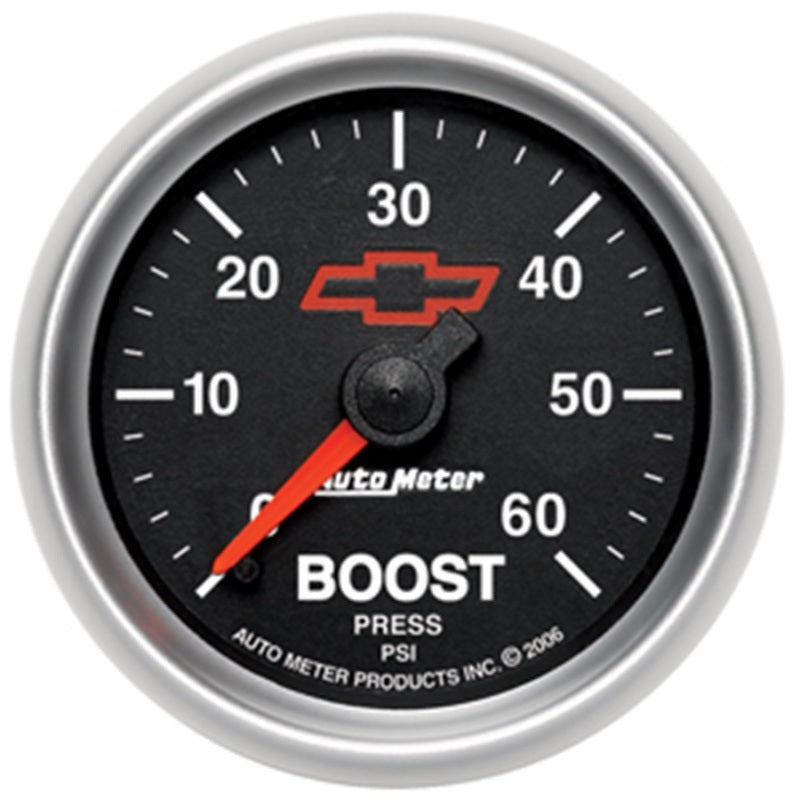 2-1/16" BOOST, 0-60 PSI, CHEVY RED BOWTIE, BLACK