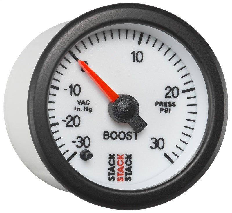52MM, BOOST PRESS, PRO STEPPER MOTOR,  -30INHG TO +30PSI, STACK WHT