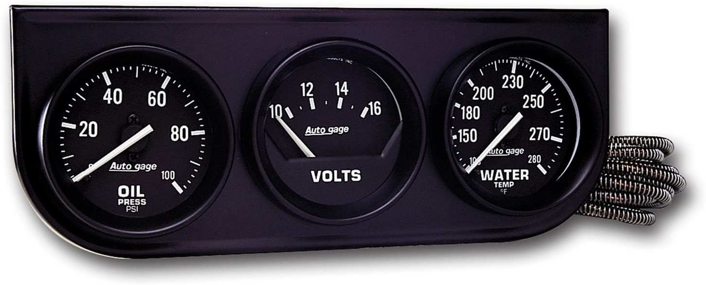 Autometer 2397 Autogage Black Console Oil/Volt/Water Gauge, 2-1/16"