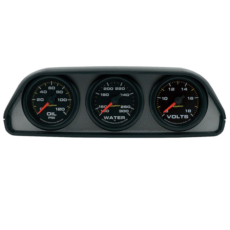 GAUGE KIT, DASH POD MOUNT, OILP/WTMP/VOLT, 2-1/16", 100PSI/300ºF/18V, BLK DIAL, BLK BZL, EEG