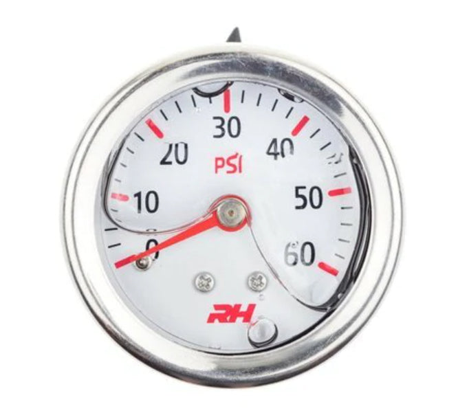Redhorse Performance 5001-60-1 Liquid Filled Fuel Pressure Gauge - 1/8" NPT Inlet - 60psi - White w/Silver Screws