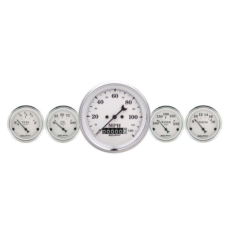 2 PC. GAUGE KIT, 3-3/8" QUAD & SPEEDOMETER, 240-33 ?, OLD TYME WHITE