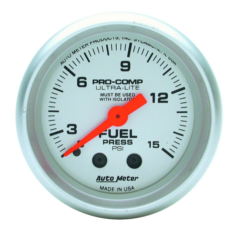 2-1/16" FUEL PRESSURE, 0-15 PSI, ULTRA-LITE