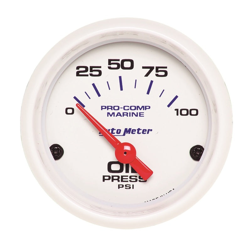 2-1/16" OIL PRESSURE, 0-100 PSI, MARINE WHITE