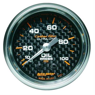 AutoMeter 4721 Gauge Carbon Fiber Oil Pressure 0-100 psi 2 1/16 in. Analog