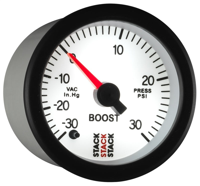 52MM, BOOST PRESS, PRO STEPPER MOTOR,  -30INHG TO +30PSI, STACK WHT