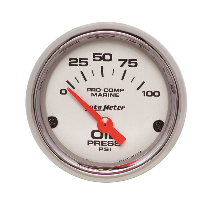 2-1/16" OIL PRESSURE, 0-100 PSI, MARINE CHROME ULTRA-LITE