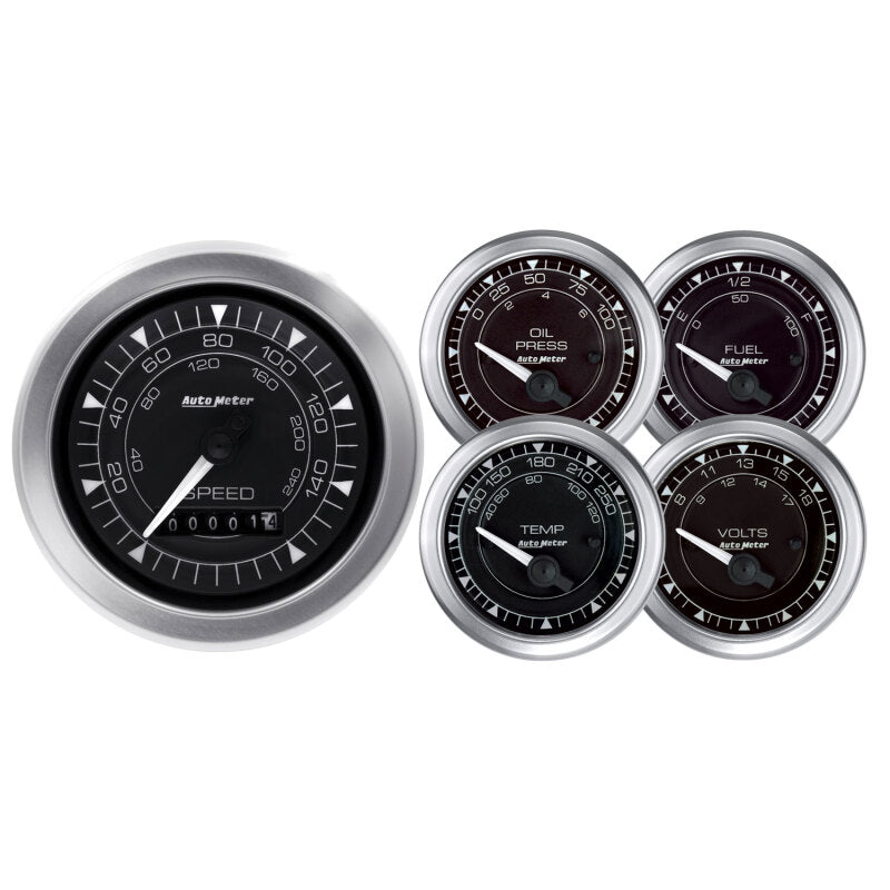 5 PC. GAUGE KIT, 3-3/8" & 2-1/16", ELEC. SPEEDOMETER, CHRONO