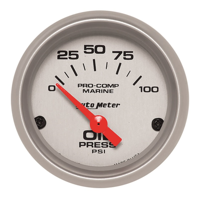 2-1/16" OIL PRESSURE, 0-100 PSI, MARINE SILVER ULTRA-LITE
