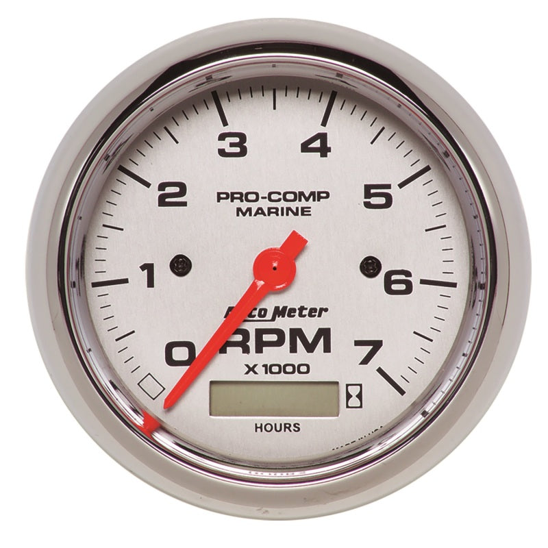 3-3/8" IN-DASH TACHOMETER WITH HOUR METER, 0-7,000 RPM, MARINE CHROME ULTRA-LITE
