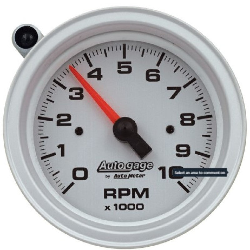 3-3/4" PEDESTAL TACHOMETER, 0-10,000 RPM, SILVER DIAL, W/EXTERNAL SHIFT-LIGHT, AUTO GAGE