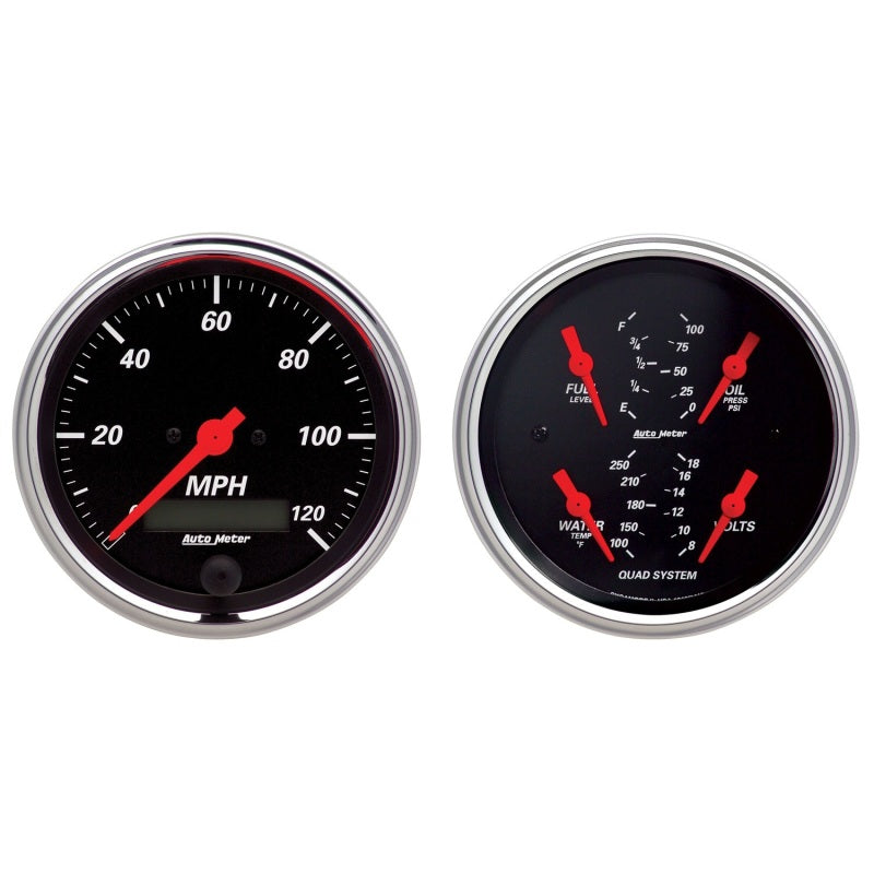 2 PC. GAUGE KIT, 3-3/8" QUAD & SPEEDOMETER, 240-33 ?, DESIGNER BLACK