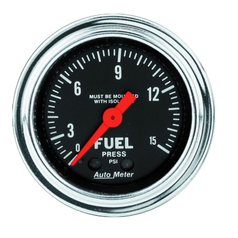 2-1/16" FUEL PRESSURE W/ ISOLATOR, 0-15 PSI, TRADITIONAL CHROME