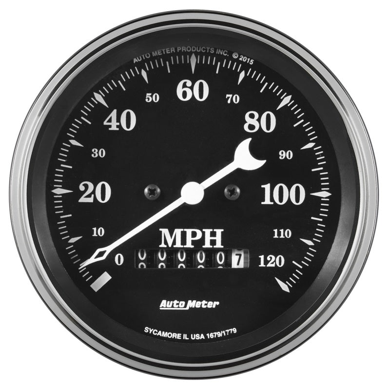 3-3/8" SPEEDOMETER, 0-120 MPH, ELEC. PROG. W/ WHEEL ODO, OLD TYME BLACK