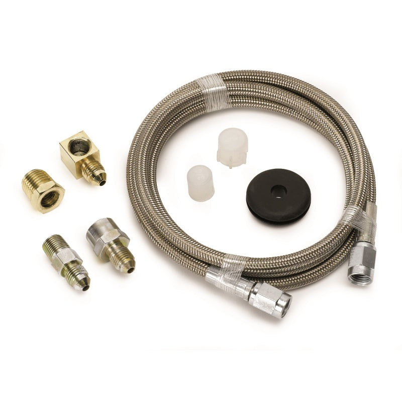 LINE, BRAIDED STAINLESS STEEL, #3 DIA., 4FT. LENGTH, -3AN AND 1/8" NPTF FITTINGS