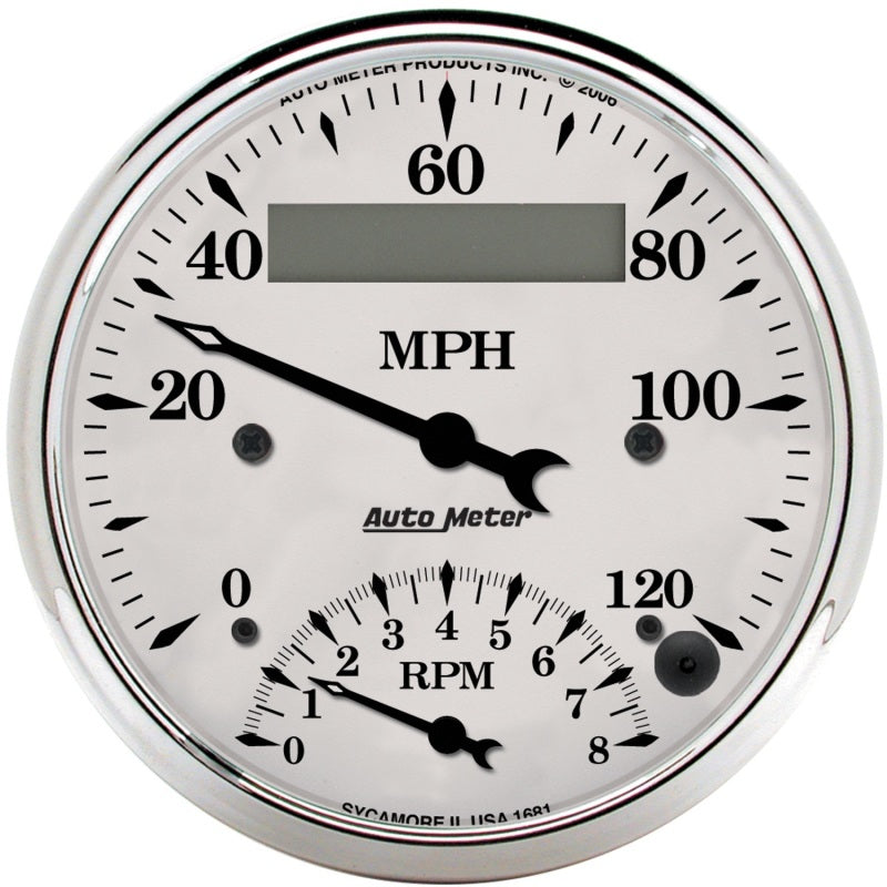 3-3/8" TACHOMETER/SPEEDOMETER COMBO, 8K RPM/120 MPH, OLD-TYME WHITE